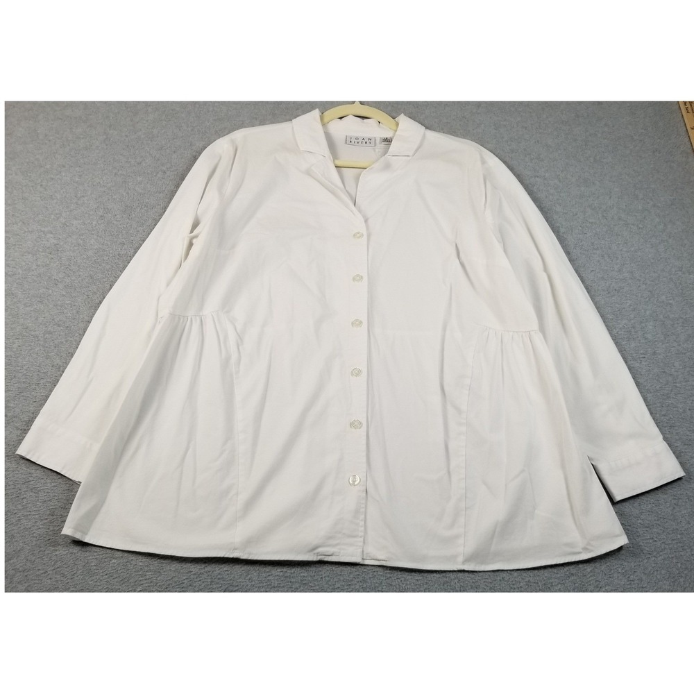 Joan Rivers Button Up Shirt Women LP Petite Large White Sheer Peplum Long Sleeve